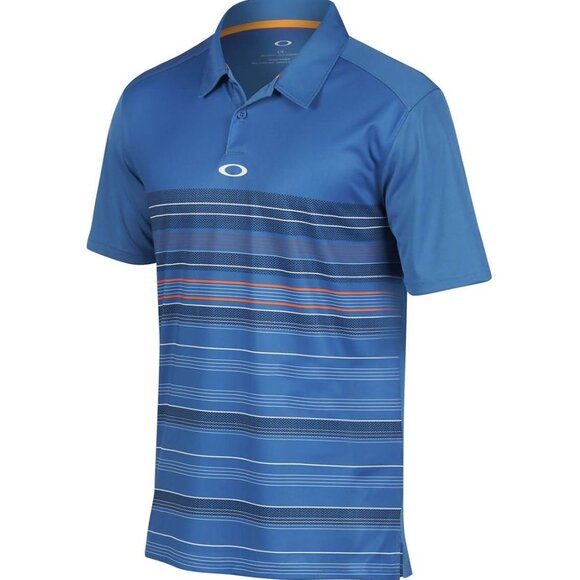 Oakley Men's High Crest Golf Polo California Blue Size Large O Hydrolix Striped - Picture 1 of 11